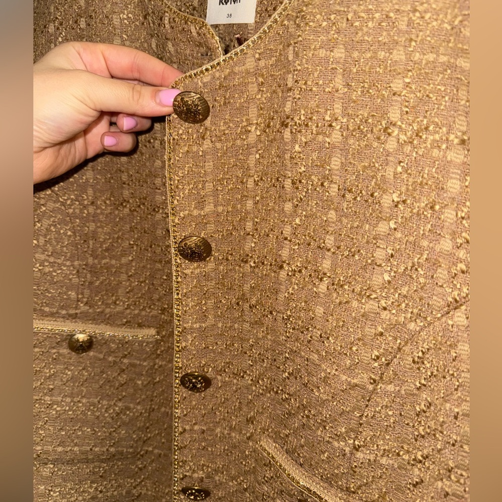 Tweed Cropped Blazer with Bronze Buttons